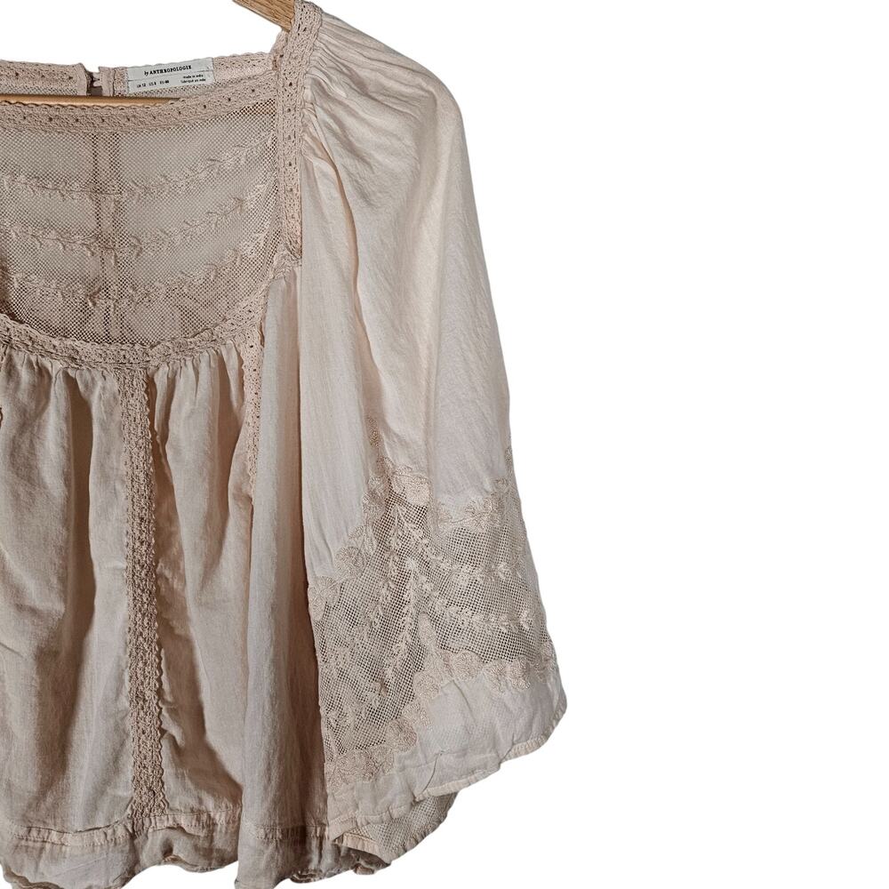 Anthropologie Crochet-Trim Peasant Top in Blush - Picture 2 of 13